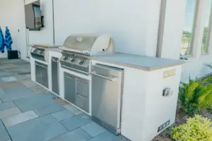 White Diamond Trendy Escape Outdoor Kitchen - Claffey Pools