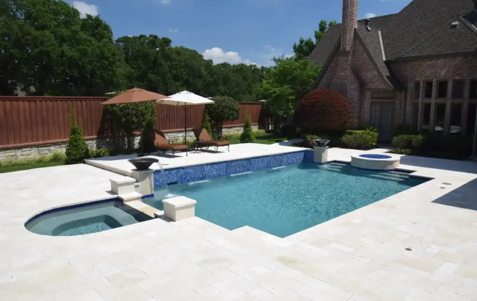 Ivory Travertine Remodeled Place Swimming Pool Project - Claffey Pools