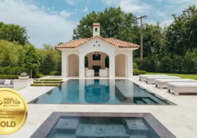 Award-winning luxury negative edge pool with integrated spa and outdoor cabana