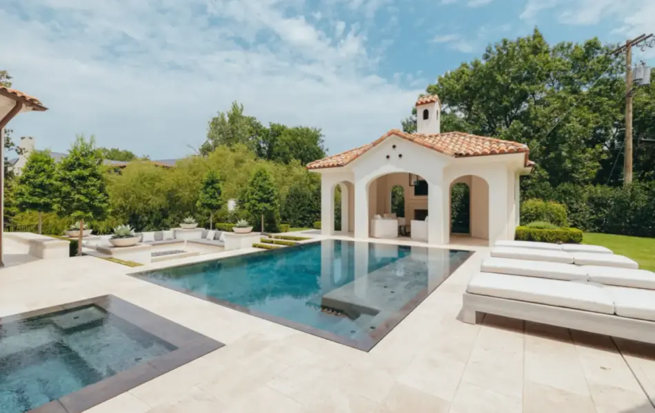 Award-winning luxury negative edge pool with integrated spa and outdoor cabana