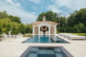 Award-winning luxury negative edge pool with integrated spa and outdoor cabana