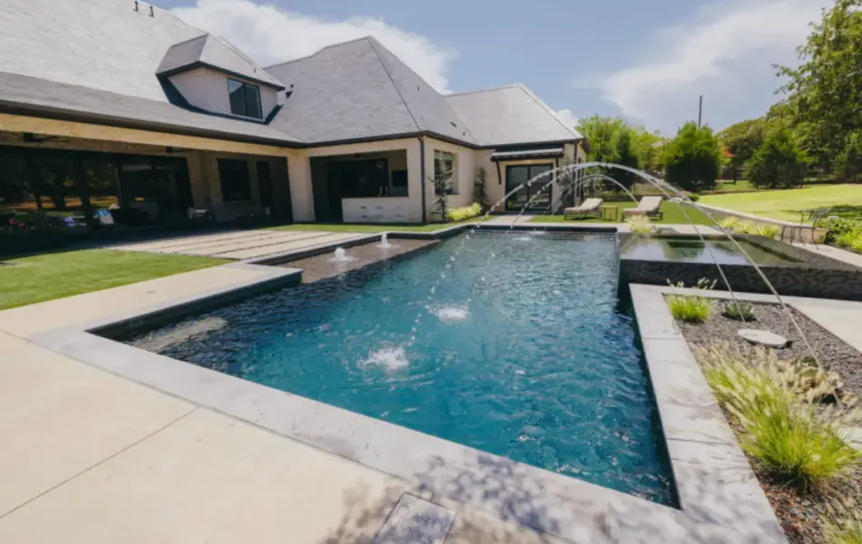 A swimming pool in a garden