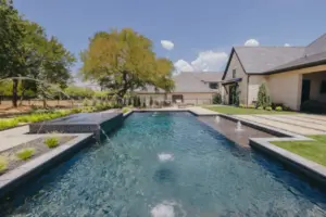 A swimming pool in a garden