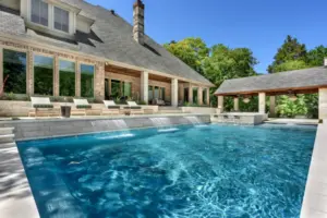 pool side view of pool water features