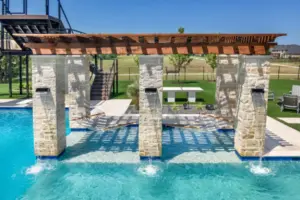 Close-up of pool fountains